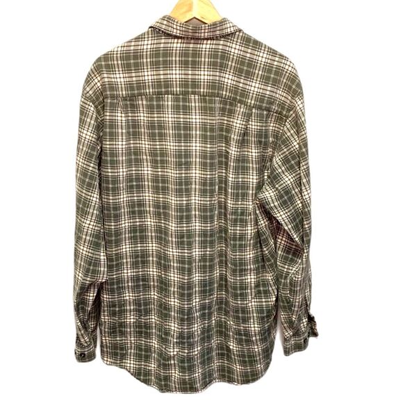 Eddie Bauer Favorite Ivory Green Plaid LS Relaxed Fit Flannel Shirt Size LTall - Picture 4 of 8